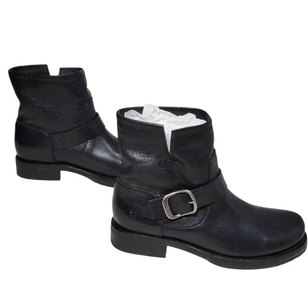 Frye Company Veronica Bootie Women Size 7 B Black Leather Buckle Moto Grunge NEW
